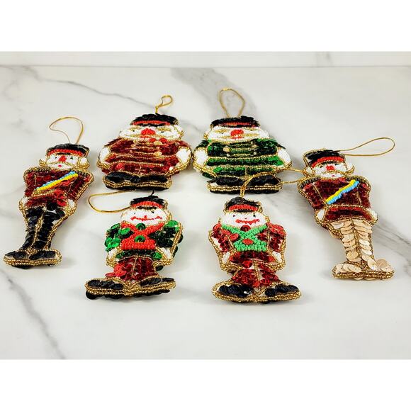 Christmas Ornament Sequins And Beaded Soldiers 4" Handmade 90's Two Sided x6 Vtg - Picture 8 of 13